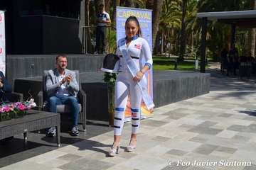 La canditada  teldense Fabiola Bosa Armas (Foto 1-4) y la aspirante que lucirá un traje diseñado por Gisela Guardia, también de Telde (Foto 5-6)